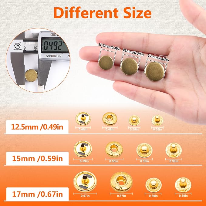 Alritz 15mm Leather Snap Fasteners Kit, 72 Set Metal Button Snaps Press Studs with 4 Setter Tools, 6 Colors Leather Snaps for Clothes, Jackets, Jeans Wears, Bracelets, Bags