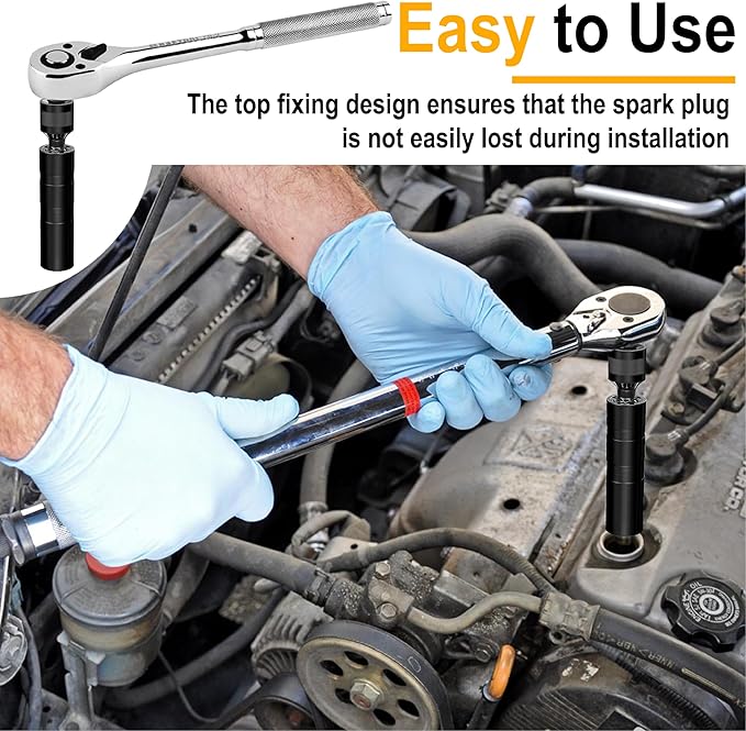 14mm Spark Plug Socket, Thin Wall 3/8" Drive Spark Plug Sockets Removal Tool, 12 Point, Magnetic Swivel 9/16" Spark Plugs Socket for Most Car Models (Black)