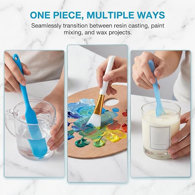 8 Pcs Silicone Stir Sticks for Resin, Paint Stir Sticks, Epoxy Brushes for Crafts, Reusable Mixing Spoons, Scraper Tools for Liquid Paint, Assorted Colors
