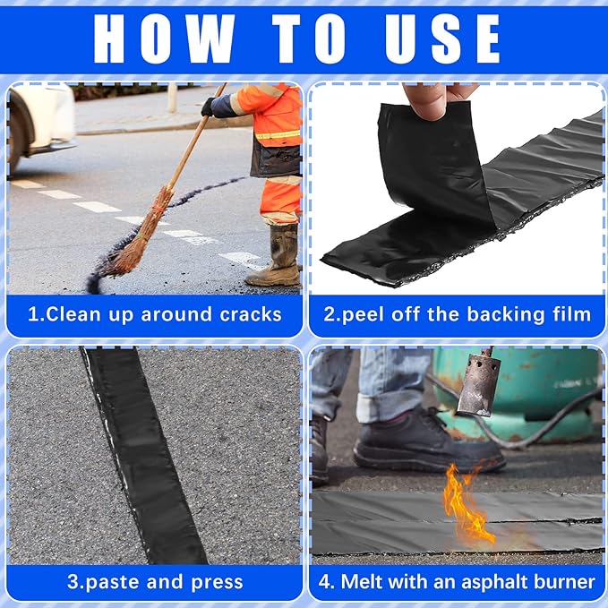 Fabbay 2 Rolls 1.18 Inch Asphalt Crack Filler Tape Asphalt Tape for Driveway Repair Joint and Crack Sealer for Tarmac Parking Lot Roof Cement Road, 50 Feet Each Roll