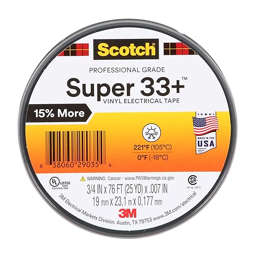 3M Scotch Super 33+ Electrical Tape - 3/4 in x 76 ft, Premium Grade All-Weather Vinyl, Resistant to Abrasion, Moisture, Corrosion, Alkalies - Long Roll, 1 in Core, Black, 10 Roll Pack