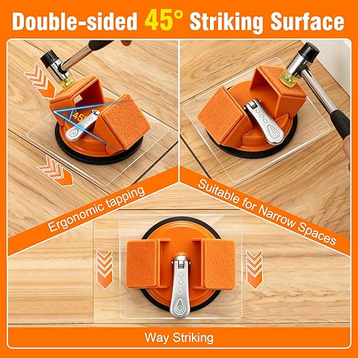 Floor Gap Fixer Tool, Heavy Duty Suction Cup Tool with Double 45°Striking Surface, Silent Felt Pads & Aluminum Handle, Includes 5pcs Sticky Pads Sheets for Uneven Laminate & Hardwood Flooring Tools