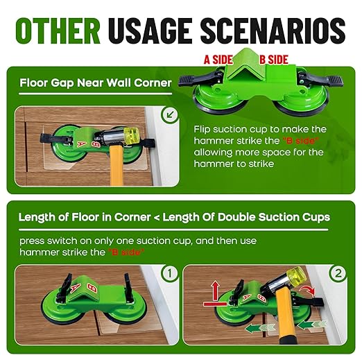NAACOO Heavy Duty Floor Gap Fixer Tool, 45° Striking Surface Floor Gap Repair Tool with Dual Suction Cup, Made of Iron. with 5pcs Sticky Pads for Fixer Laminate/Vinyl Flooring Tools.