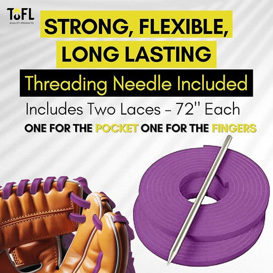 TOFL Softball and Baseball Glove Lace Kit | Mitt Lace Glove Repair Lacing Kit | 2 Leather Laces with Lacing Needle for Catchers Glove