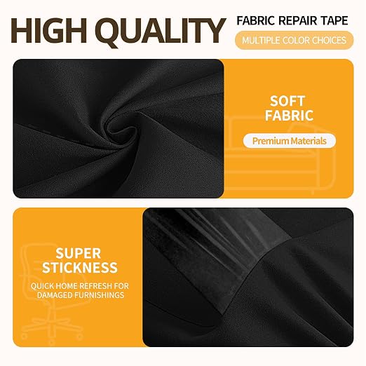 Fabric Repair Tape, Self-Adhesive Couch Patch Repair Fabric Patches for Furniture, Couch Repairing Kit Tape for Upholstery, Carpets, Chairs, Sofas, Pillows Microfiber Velvet 4x79 Inch Black