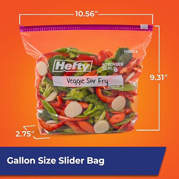 Hefty Slider Kitchen Storage Bags, Gallon Size, Zipper Closure, 66 Count