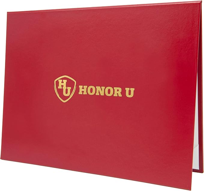 Faux Leather Document Cover with Custom Metallic Foil Printing, Tent-Style Opening, Non-Padded Hardback, Professional Presentation for Awards, Diplomas, Certificates (Red, 11x14 Large Size)