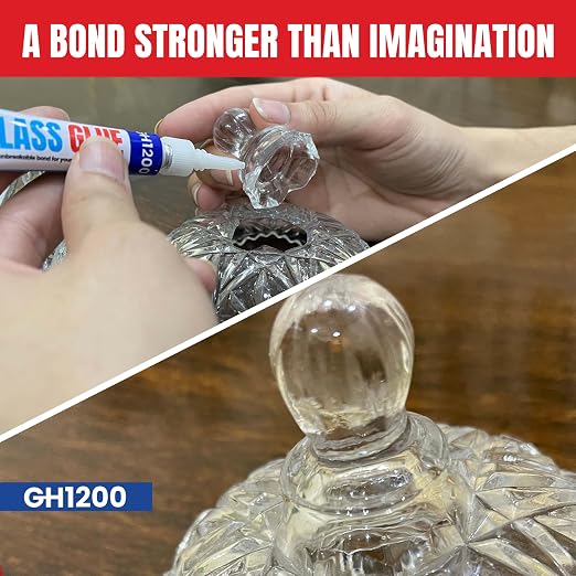 GH1200 Glass Glue Clear Repair Heavy Duty (5g x 5 PCs) Stain & Spot Free, with Fast Setting, Super Glue for Glass, Bowls, Articrafts, Crystals & More