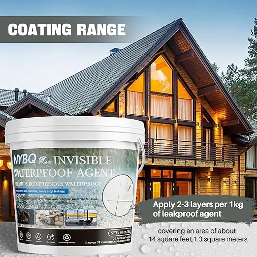 NYBQ Waterproof Sealant Coating 70oz, Transparent Invisible Waterproof Agent, Super Strong Anti-Leakage Polyurethane Coating for Bathroom, Roofs, Kitchen, Patio, Walls, Indoor & Outdoor