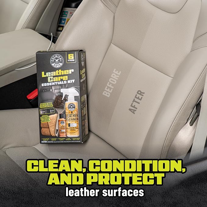Chemical Guys Leather Care Kit, Cleaner and Conditioner for Car Seats | Complete 6-piece leather cleaning and conditioning kit for car seats, furniture, shoes and bags; genuine or vegan leather