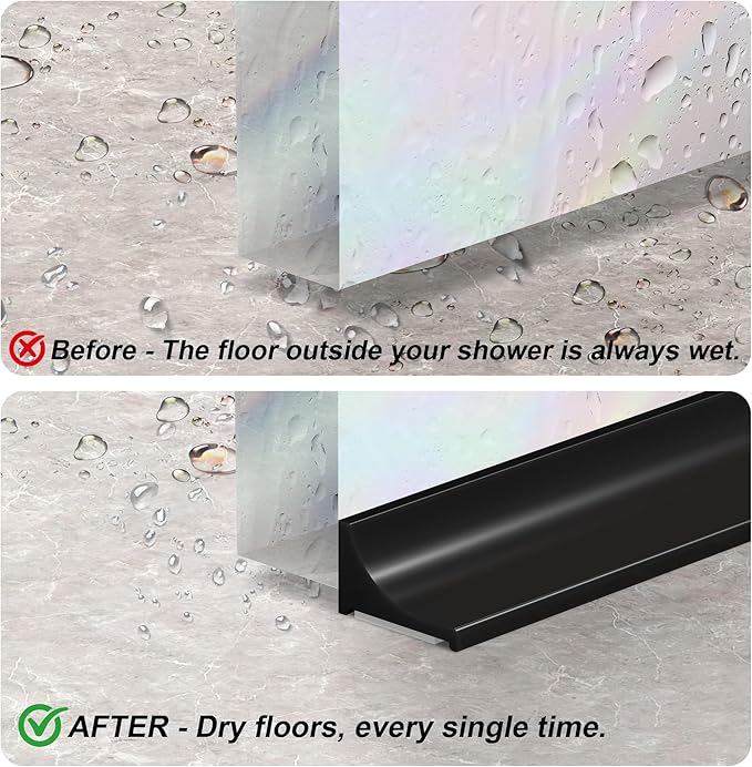 39Inch Shower Threshold Water Dam, Self-Adhesive Silicone Shower Barrier Water Stopper Shower Door Bottom Seal Strip Shower Splash Guard for Bathroom Kitchen Bathtub