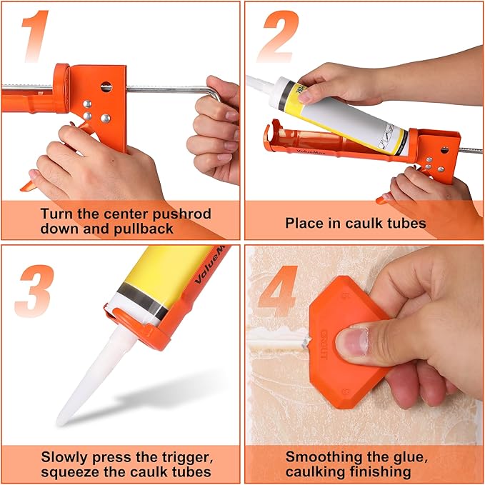 ValueMax Caulk Gun and Caulk Scraper Kit, 10OZ Smooth Silicone Caulking Gun with Caulk Remover Tool, 10:1 Thrust Ratio, Sealant Finishing Tool Grout Scraper for Caulking/Filling/Sealing