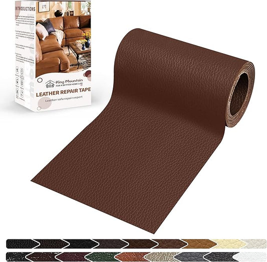 KING MOUNTAIN Leather Repair Patch,4 x 63 Inches self Adhesive Leather Repair Tape for Damaged Leather Furniture, Sofa Seating,Car Seats, Leather Goods (Medium Brown)