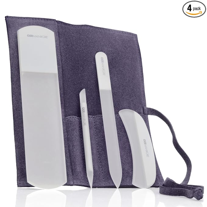 4pcs Manicure Set Genuine Czech Crystal Gray Glass Nail File Moon File Manicure Stick Pedicure Foot Care Bar in Purple Suede by GERmanikure