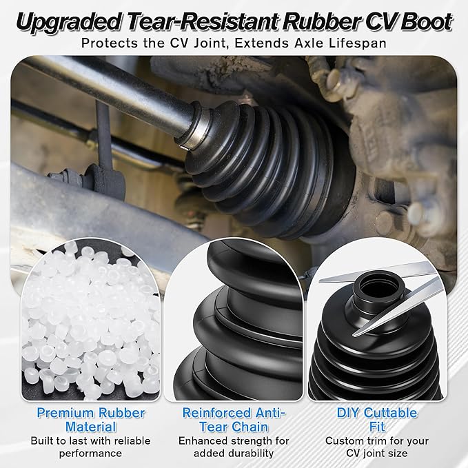 4 PCS Rubber CV Axle Boot Repair Kit with CV Boot Tool Cone Mounting, 8pcs Stainless Steel Clamps and 12pcs Cable ties for 2.32" 2.91" 3.35" Calibers, Waterproof Dustproof Protection for Protect Axle