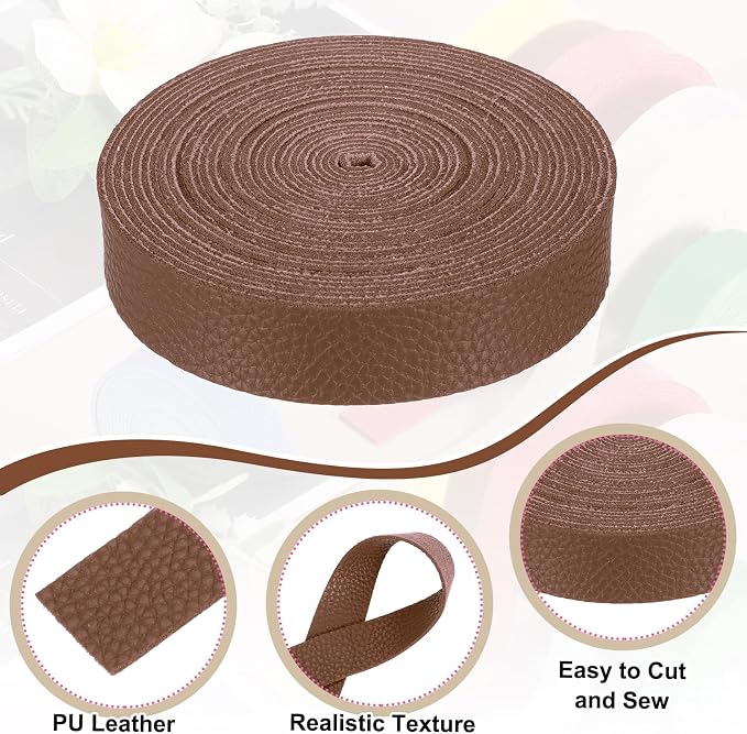 MECCANIXITY Faux Leather Strap, 1" Width x 197" Long Grained Leather Belt Strip Trim Roll for DIY Craft Projects, Pet Collars, Traction Ropes, Bag Straps, Hobby Workshop (Brown)