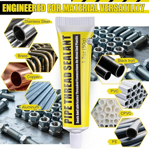 Threlaco 2 Pcs Soft Set Pipe Thread Sealant, 1-3/4 Ounce Non Hardening Paste with 2 Brush for Metal & Plastic Leak Proof, Temp Range -100°F to 600°F, Drip Resistant Ideal for Plumbing & HVAC
