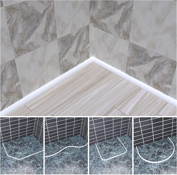 Duzzy 158 Inch Flexible Quarter Round Molding, Silicone Rubber Peel and Stick Shower Water Barrier Suitable for The Shower Corner or Kitchen Countertop Sink and Cooktop