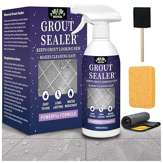 Meuvcol Grout Sealer,35 OZ Long LastingGrout Sealer for Shower, Floor, Kitchen - Waterproof Clear Grout Sealant for Stone, Bathroom, Marble