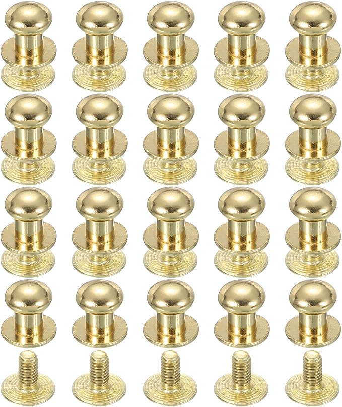 PATIKIL 7 mm Leather Rivets, 20 Sets Ball Head Stud Screw Back Round Head Button Chicago Screw Nipple Stud Rivet for Leather DIY Craft Handbag Belt Repairs, Gold Tone