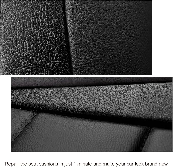 2 PCS PU Leather Patch for Car Seat Repair, 8 × 4 Inch Waterproof Auto Upholstery Cuttable Patches, Self-Adhesive Seat Leather Tape Portable Repair Kit for Vehicles (Black)