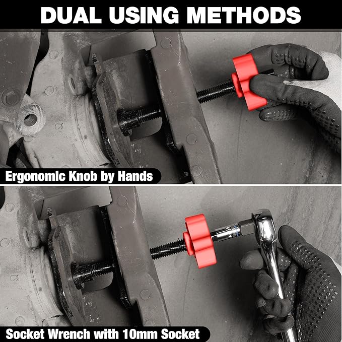 WORKPRO Heavy Duty Disc Brake Pad Spreader, Brake Caliper Compression Tool for Compressing Inner Pad with 2PCS Hangers, 360 Degree Swivel Joint Brake Piston Compressor Tool for Cars & Light Trucks
