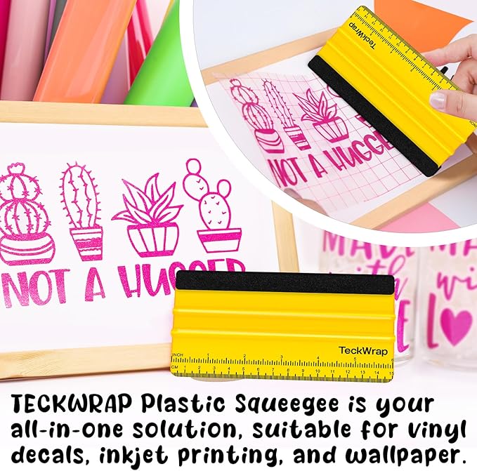 TECKWRAP 2 PCS Professional Plastic Felt Squeegee for Vinyl Decals, Inkjet Vinyl Sticker Paper, and Wallpaper - 6"x2.9"Decal Squeegee Tool, Scratch-Free Application (Yellow)