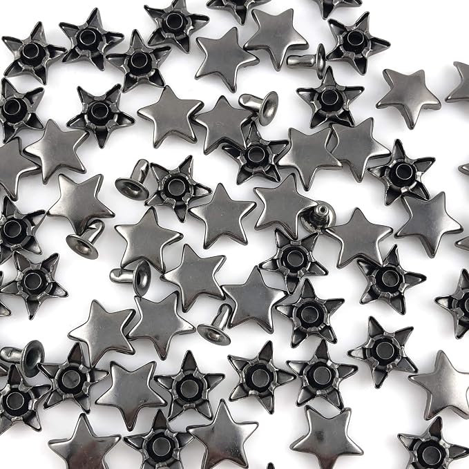 100 Sets 12MM Gun Metal Star Rivets for Leather Star Rivet Studs Garment Rivets Leather Rivets Studs and Spikes for Leather Craft Clothing Bags Belts Dog Collar Shoes DIY Rivets 15/32 Inch