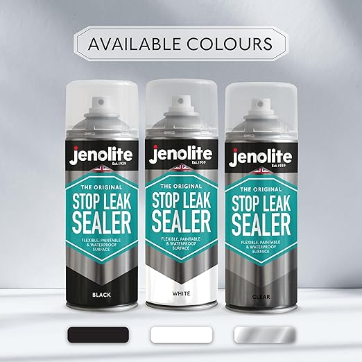 JENOLITE Stop Leak Sealer Spray White 400ml. Waterproof Sealant for Gutters and Flat Roofs. Leak Sealer for Pipe Leaks & Surface Crack, Indoor & Outdoor Repair Spray. Made in Britain
