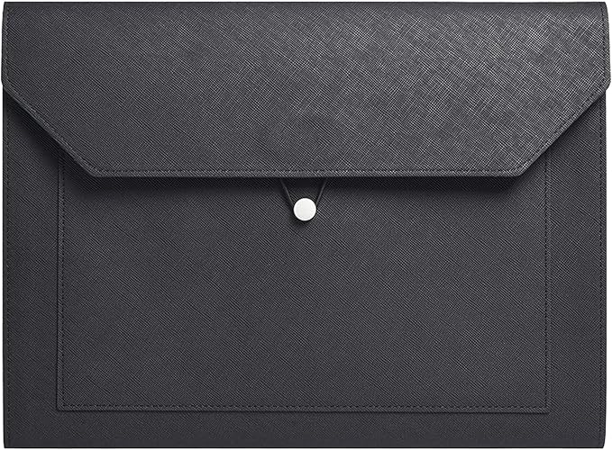 PU Leather A4 File Folder Document Holder 2 Pockets Portfolio Envelope Folder Case with Elastic String 3/4 Inch Expansion (Black)
