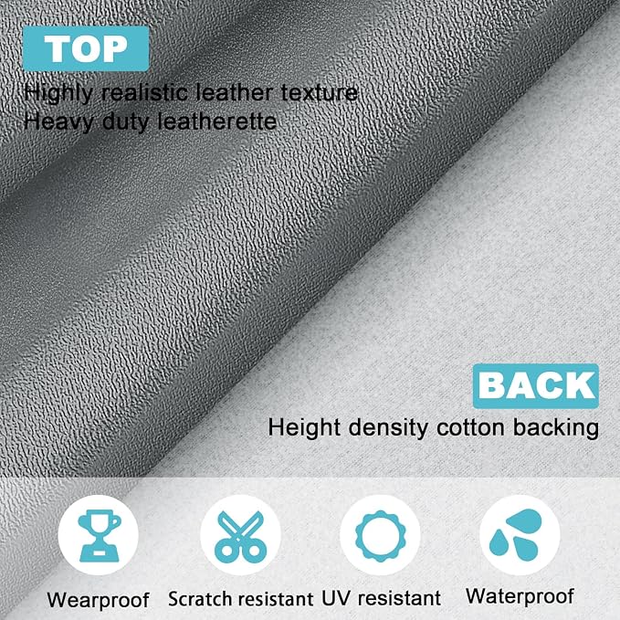 Gray Smooth Faux Leather Fabric 39"x54" - Solid Color Vinyl for Upholstery Restoration, Handbag Making, Sewing & DIY Home Decor