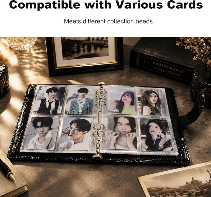 Convend A5 Kpop Photocard Binder,6 Ring Refillable Binder Album with 240 Card Slots,PU Leather Cover,Magnetic Closure for K-pop Photocards,Trading Cards, Game Cards,Black Croc Textured