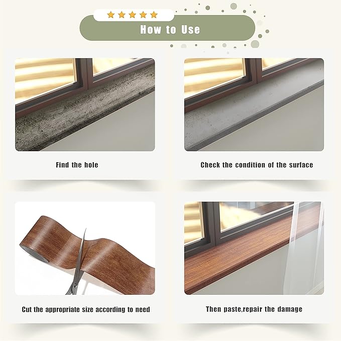 Besezx Wood Grain Repair Tape, 2.4" X15', Self Adhesive Wood Grain Repair Patch for Tables, Chairs, Baseboards, Doors, Windows, Floors, All Kinds of Furniture Renovation, Handicraft DIY. (Natural oak)