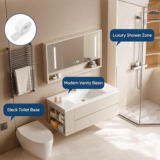 White Waterproof Caulk Tape 16.4 Feet Self Adhesive Peel and Stick Sealing Strip with Scraper Tool, Flexible PVC Caulk Strip for Shower, Tub, Toilet, Kitchen Countertop Indoor Edge Sealing