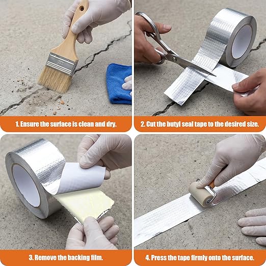Butyl Waterproof Tape, 4 inch x16 feet Aluminum Foil Tape, Butyl Sealant Tape for RV Roofs, Boats, and Pipes, and for Glass & EPDM Roof Leak Patching, Silver