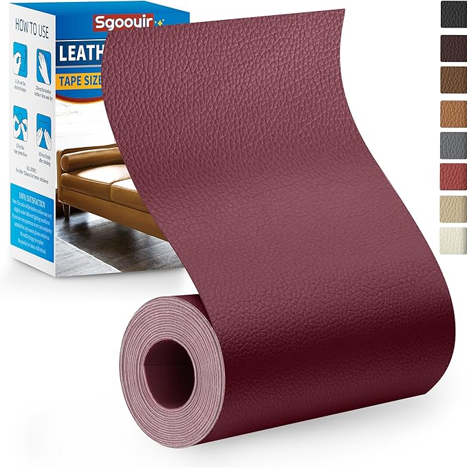 Leather Repair Patch Tape Kit, 4" x 63" Self Adhesive Leather Repair Patch for Furniture, Vinyl Leather Repair Kit for Car Seat, Chairs, Couch, Sofa, Boat Purple Red