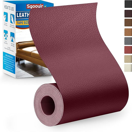 Leather Repair Patch Tape Kit, 4" x 63" Self Adhesive Leather Repair Patch for Furniture, Vinyl Leather Repair Kit for Car Seat, Chairs, Couch, Sofa, Boat Purple Red
