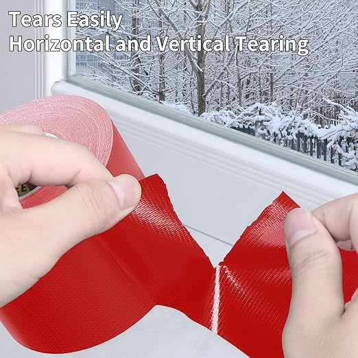 Duct Tape Heavy Duty Single Sided, Strong Adhesive High Strength, Waterproof Mesh Tape for Indoor and Outdoor Repairing Sealing Bonding, Easy Use Hand Tearable, 1.57 Inch x 66 Feet, Red