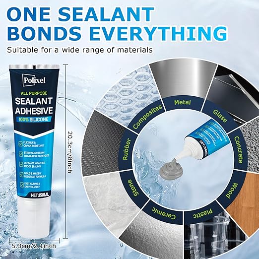 Gray RTV Silicone Sealant Adhesive – 100% Waterproof Caulk for Bathroom, Kitchen, Automotive, Windows & Plumbing Shrink & Crack Proof, Flexible, Strong Adhesion – 5oz / 150g