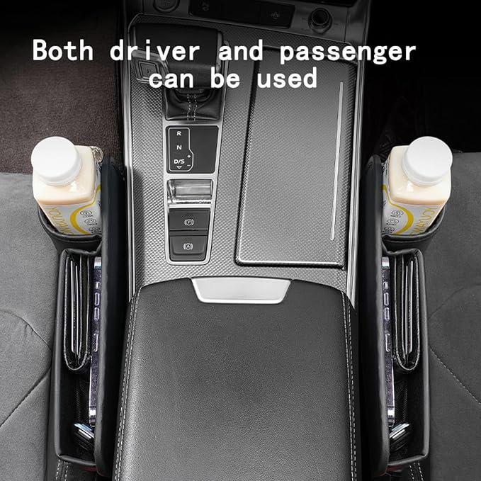 Car Seat Gap Filler, Leather Car Seat Gap Organizer, Automotive Side Seat Storage Box with Cup Holders, Gap Filler for Car, Car Accessories Seat Gap Filler (Driver Seat, Black)