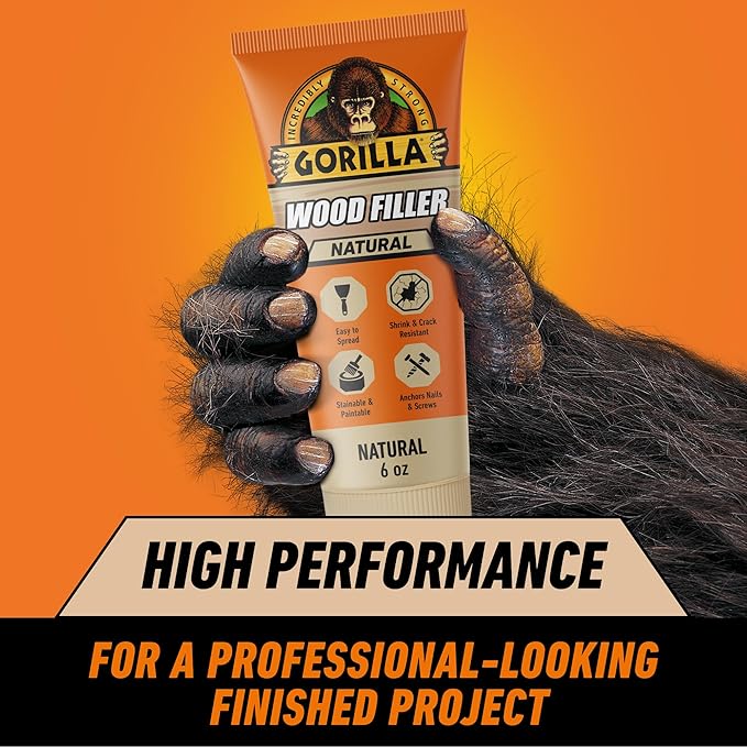 Gorilla All Purpose Wood Filler, Natural Color, 6 Ounce Tube (Pack of 2) - Water Resistant for Indoor or Outdoor Projects and Repairs