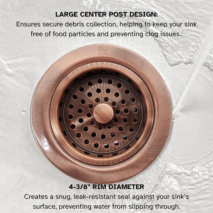 Westbrass D2145-11 3-1/2" Post Style Large Kitchen Sink Basket Strainer, Antqiue Copper (2-Pack)
