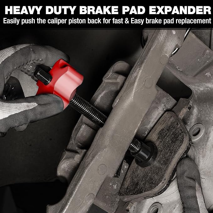 WORKPRO Heavy Duty Disc Brake Pad Spreader, Brake Caliper Compression Tool for Compressing Inner Pad with 2PCS Hangers, 360 Degree Swivel Joint Brake Piston Compressor Tool for Cars & Light Trucks