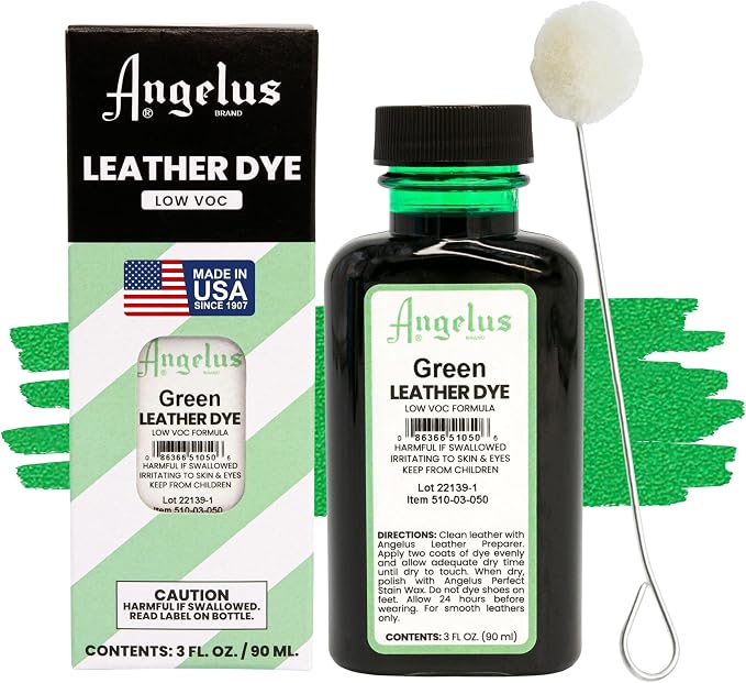 Angelus Leather Dye - Flexible Leather Dye for Shoes, Boots, Bags, Crafts, Furniture, & More 3oz, Dauber Included (Green)