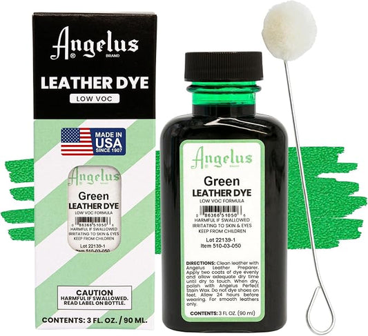 Angelus Leather Dye - Flexible Leather Dye for Shoes, Boots, Bags, Crafts, Furniture, & More 3oz, Dauber Included (Green)