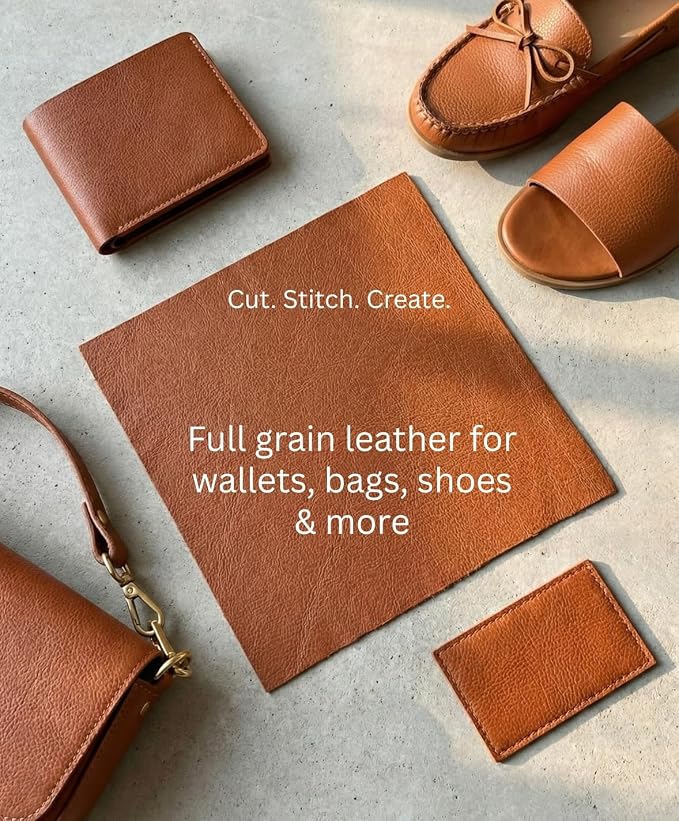 Natural Grain Cow Leathers: 12'' x 12'' Pre-Cut Leather Pieces (Cognac, 3 Pieces)
