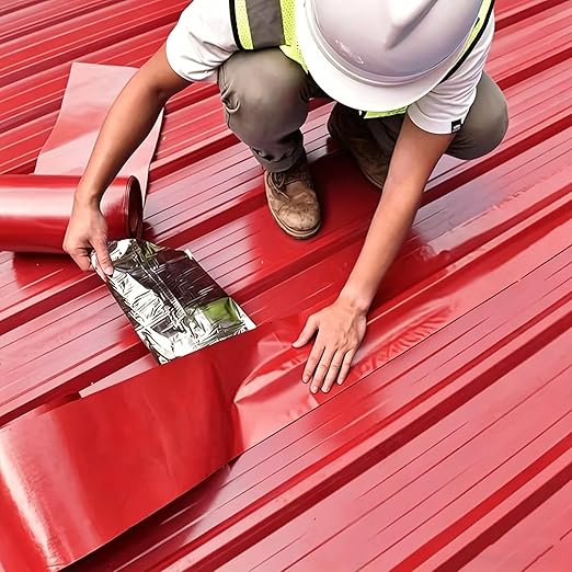 Waterproof Sealant Tape Self Adhesive Rubberized Asphalt Tape for RV Roof Metal Roof Corrugated Roof Leak Repair UV Resistant Heavy Duty Waterproofing Membrane (Red, 196.85 Inches X 11.81 Inches)
