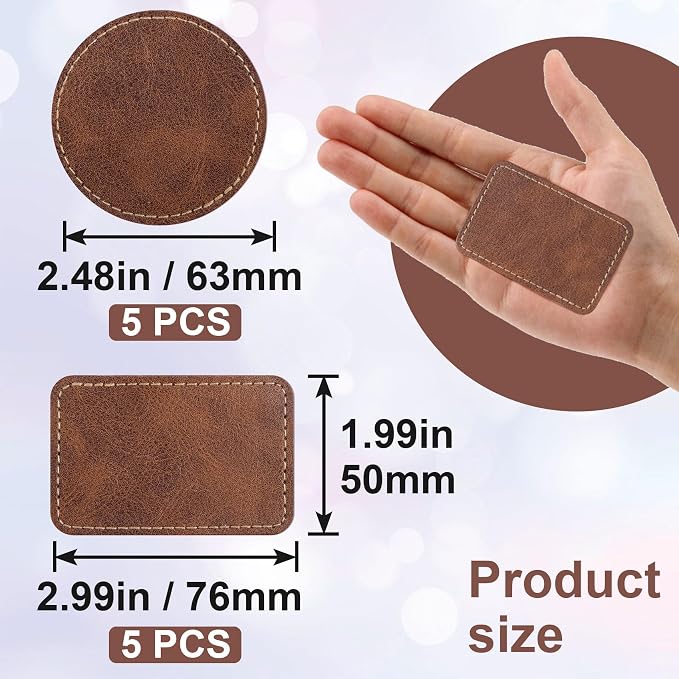 SmallCat 10 PCS Square Round Leather Patches for Hats, Iron on Blank Patches, Artificial Leather Patches for Laser Engraving, Repair Patches for DIY Sewing Crafts, Hats, Jackets - Dark Coffee, Brown