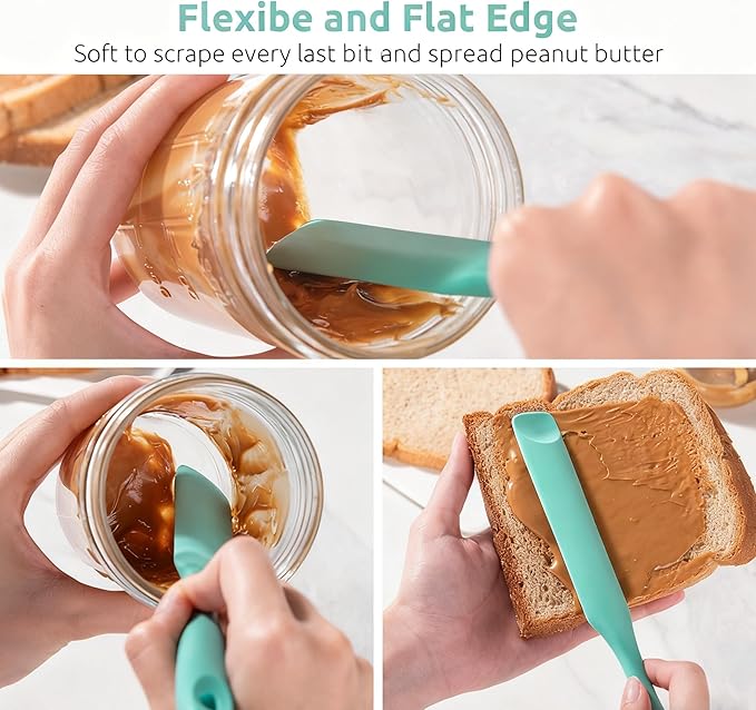 U-Taste Silicone Jar Spatula for Sourdough Starter: Long Skinny Food-Grade Jam Spreader, Sturdy Stirring Stick Bowl Scraper with Flexible Spoon Tip, Mixing Icing Tool, Peanut Butter Knife (Aqua Sky)