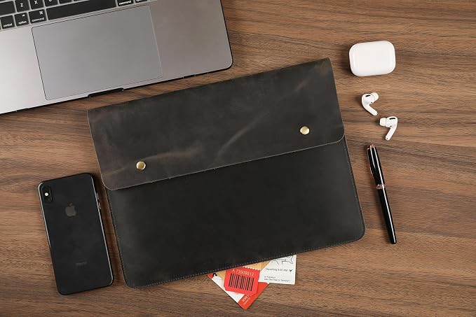 Leather Tablet Sleeve - 12.9 Inch iPad Sleeve, Document Holder Folio File Holder, Genuine Leather Sleeve Case for Protection and Style-Grey-Custom